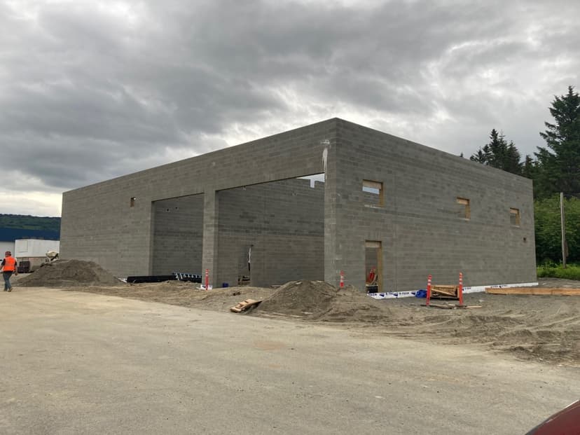 Early stages of the Homer Airport chemical building's construction.