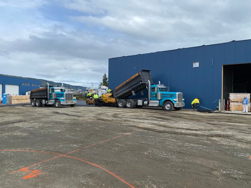 Pouring asphalt for the Homer Airport chemical building.