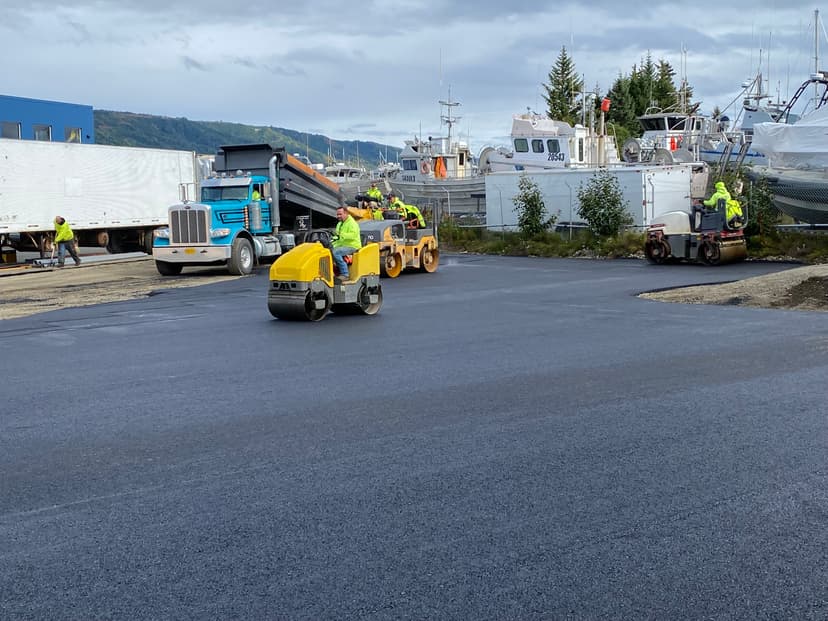 Pouring asphalt for the Homer Airport chemical building.